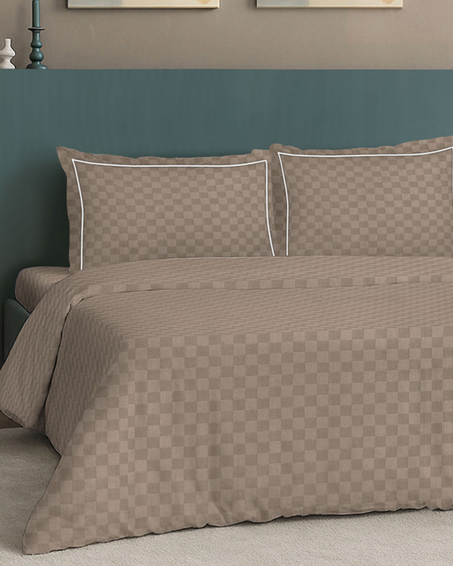 Mulberry Living Cotton King Duvet 300TC Urban Grid White