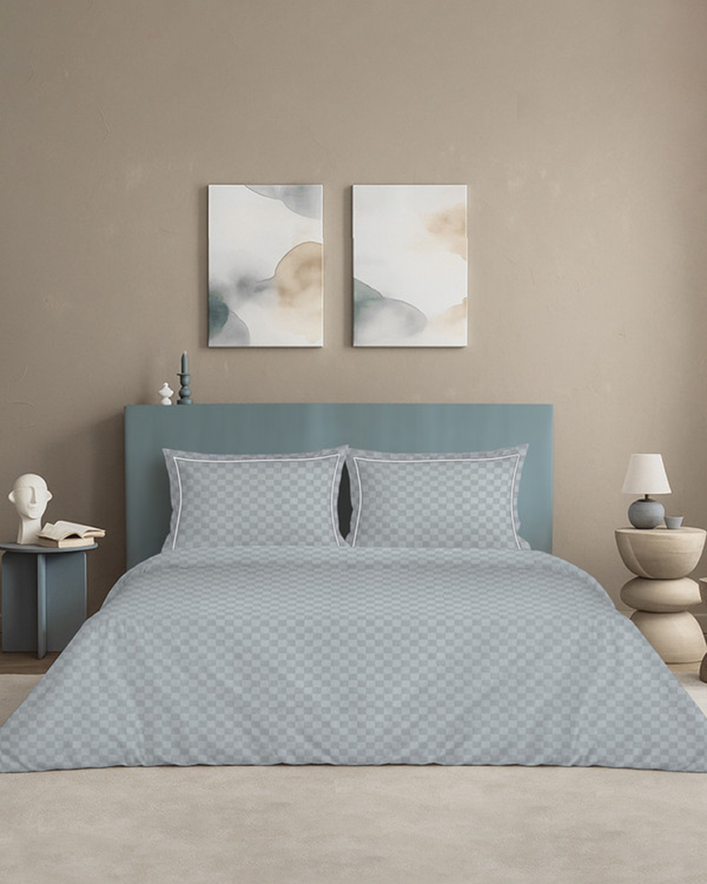 Cotton Cal King 4Pc Urban Grid Silver Grey