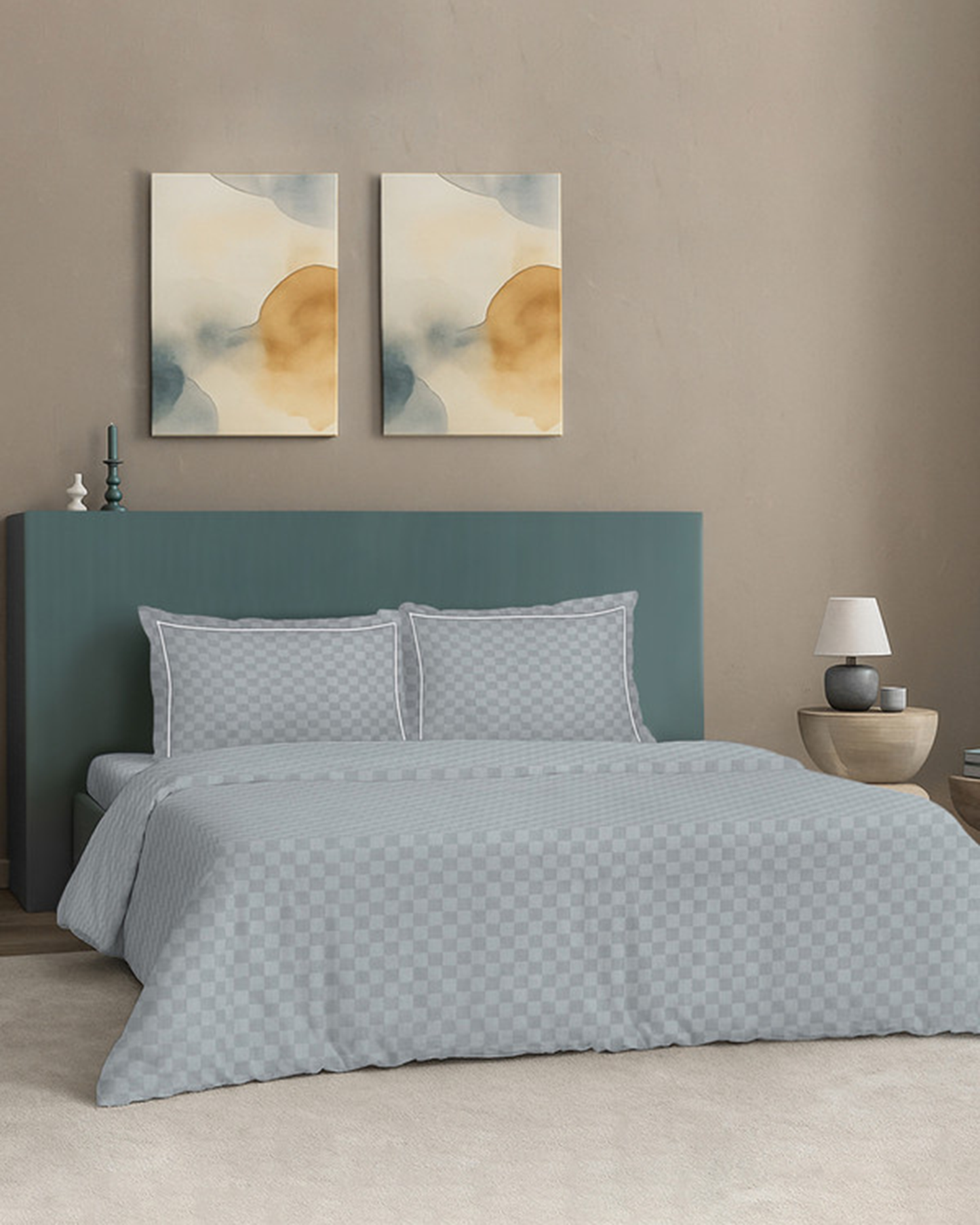 Mulberry Living Cotton Cal King 4Pc Urban Grid Silver Grey