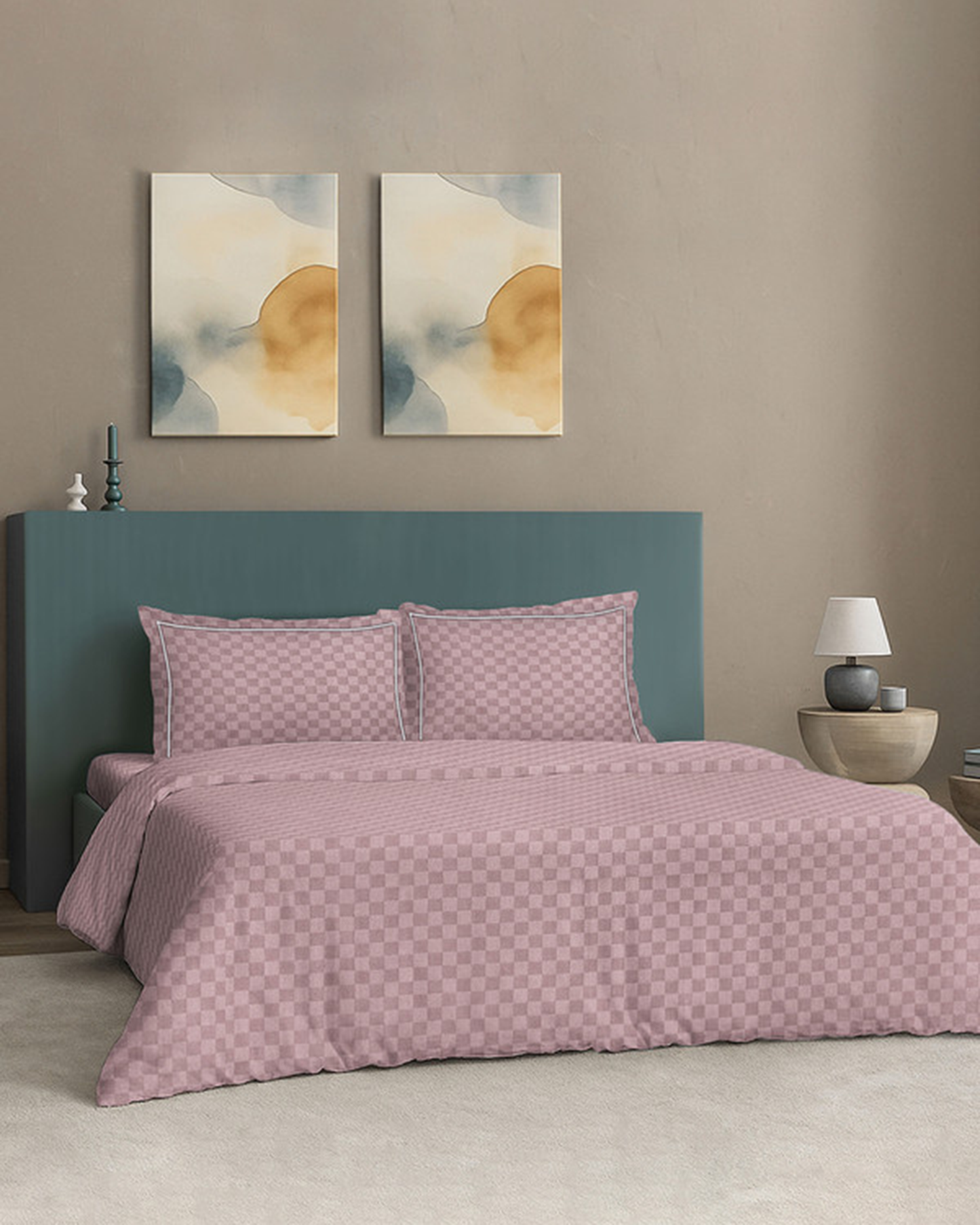 Mulberry Living Cotton Cal King 4Pc Urban Grid Silver Grey