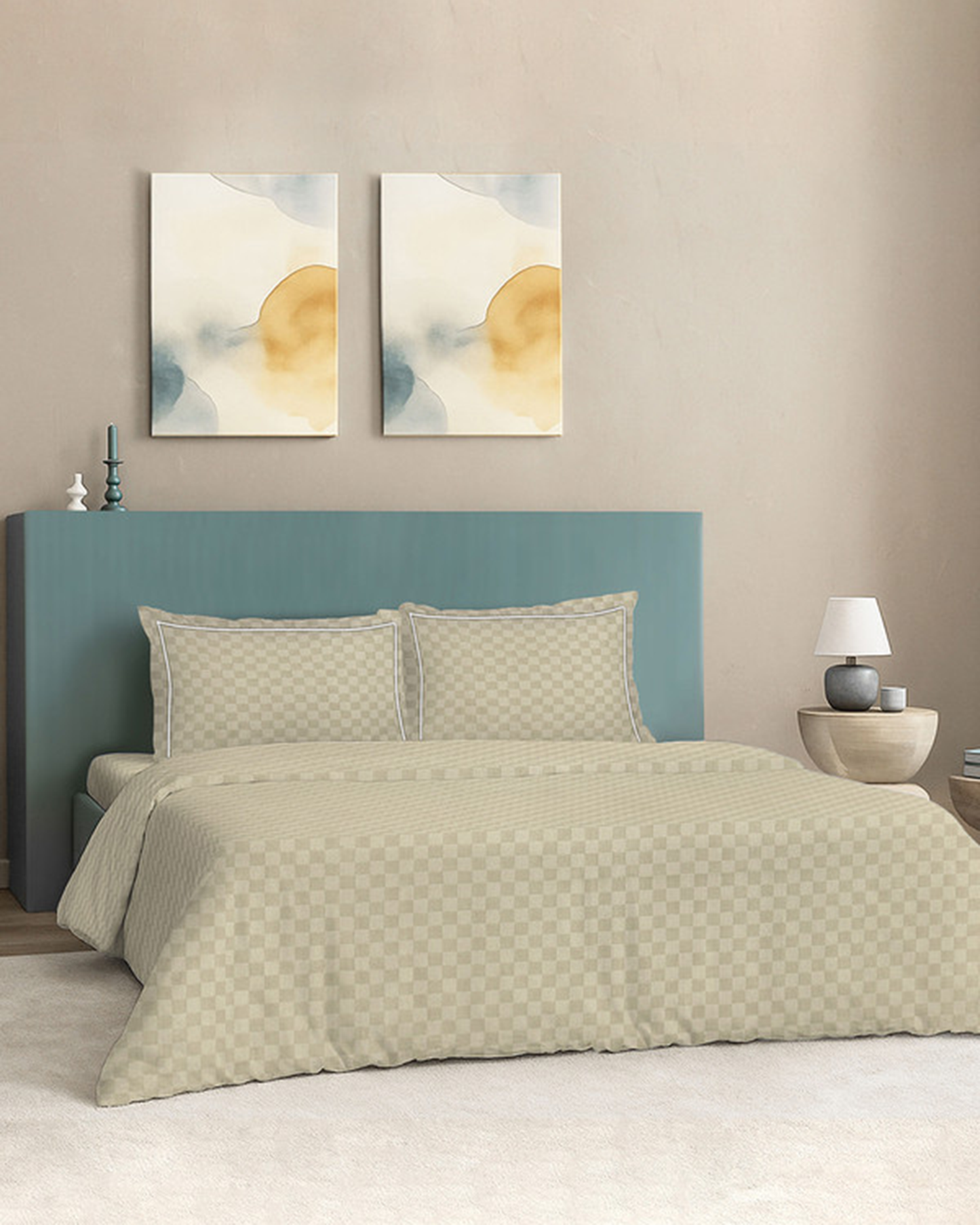 Mulberry Living Cotton King 4Pc Urban Grid Pearl