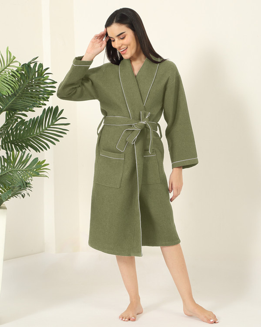 Mulberry Living Cotton Bathrobe Waffle Unisex Green