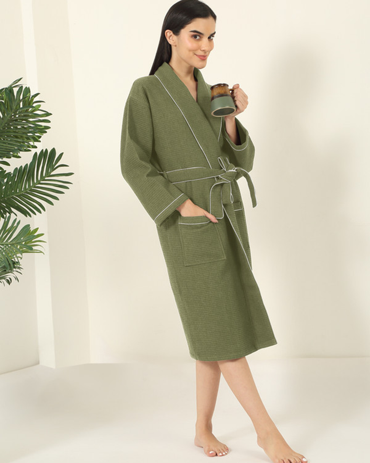 Mulberry Living Cotton Bathrobe Waffle Unisex Green