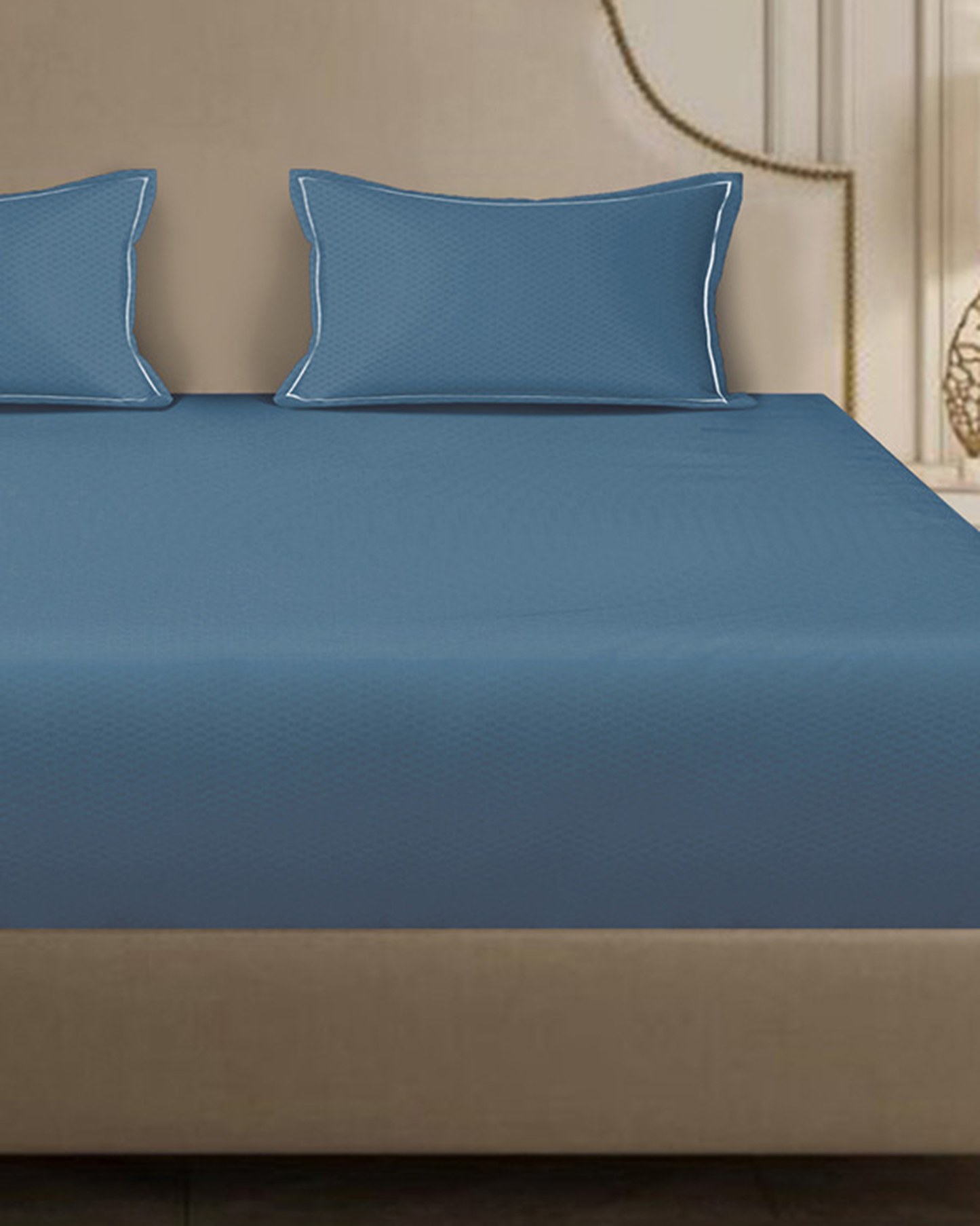 Mulberry Living Cotton King Fitted 3Pc Micro Checks Stratosphere Blue