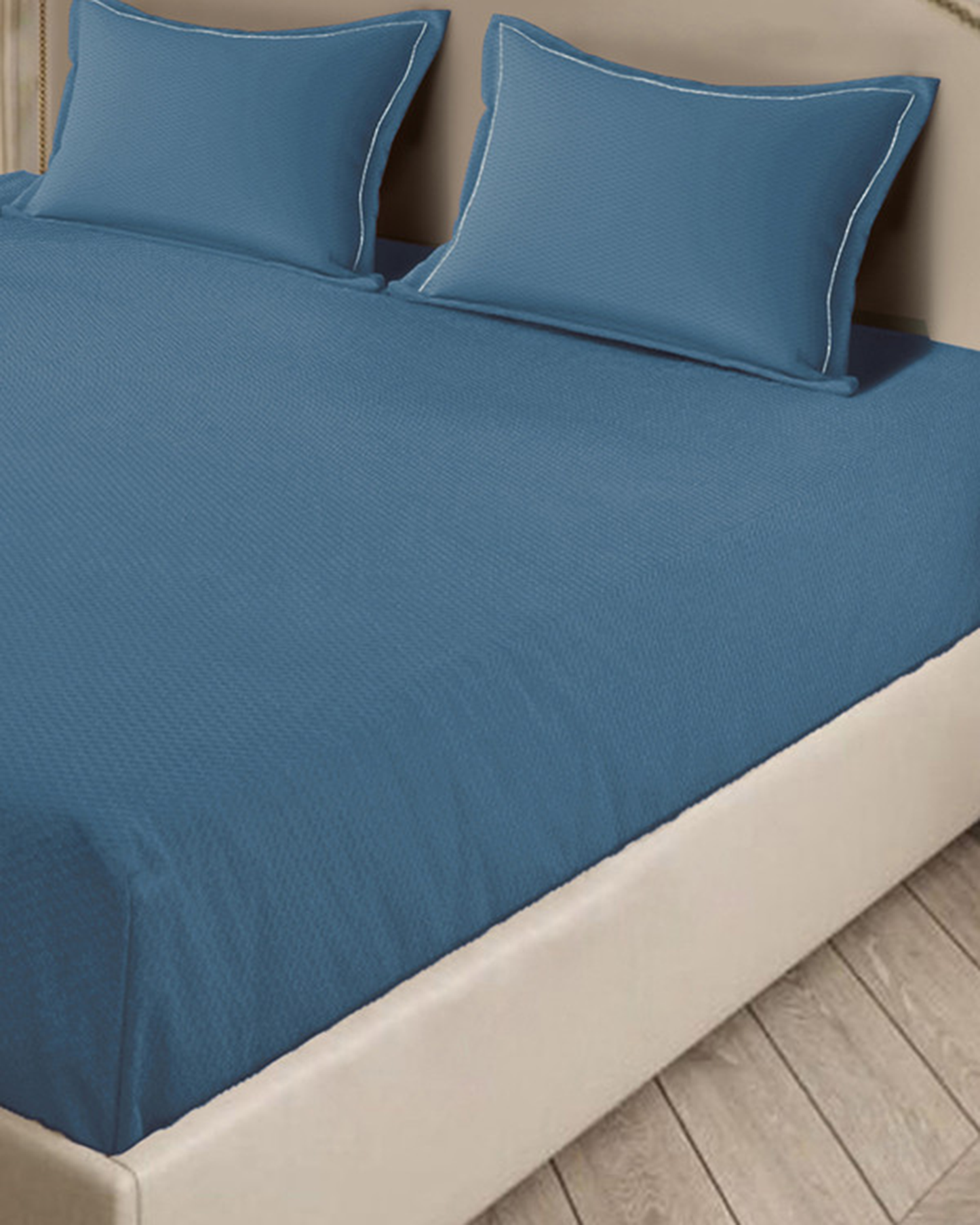 Mulberry Living Cotton King Fitted 3Pc Micro Checks Stratosphere Blue