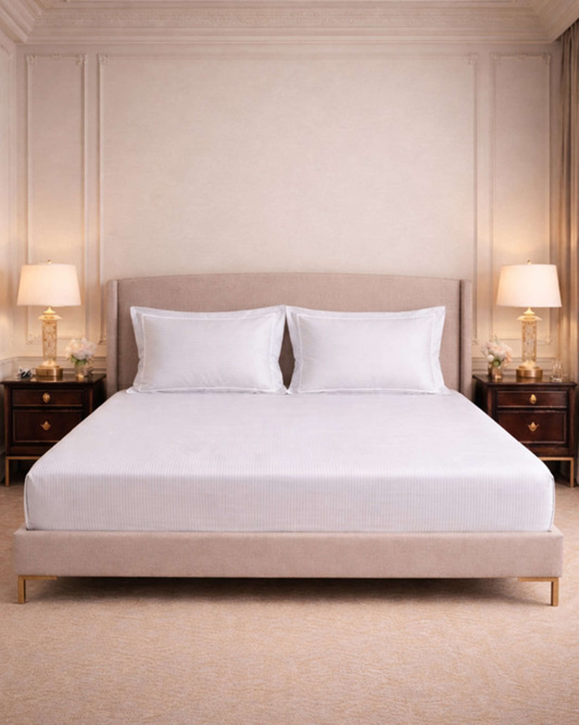 Cotton King Fitted 3Pc Linear Luxe White