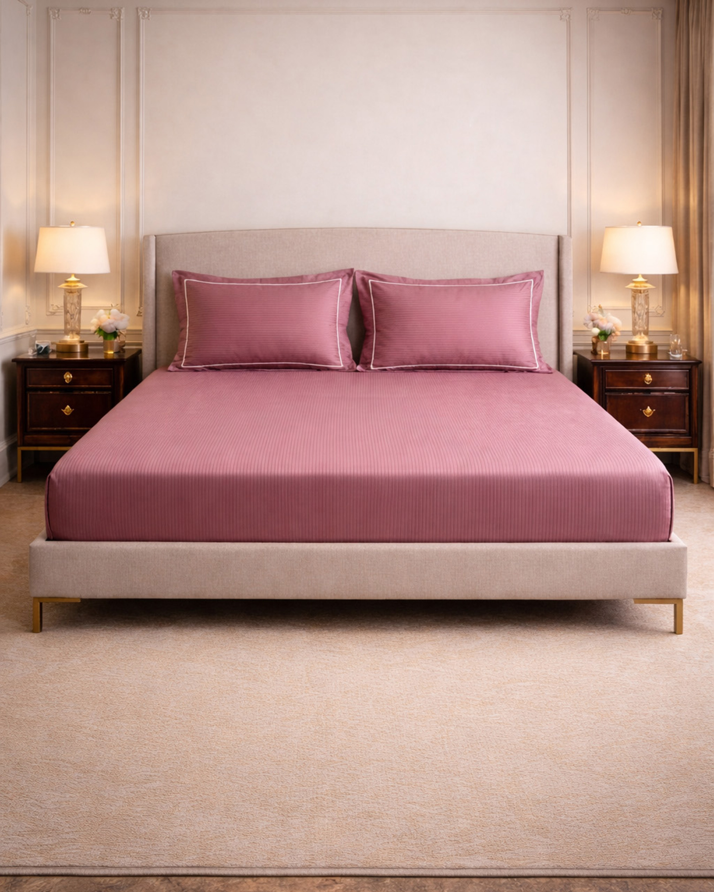 Mulberry Living Cotton King Fitted 3Pc Linear Luxe White