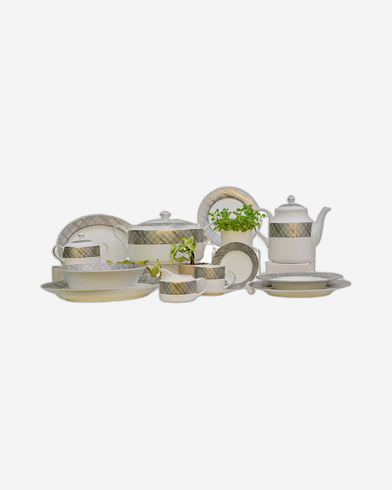 59 pcs Dinner set with Grey with white  MODERN CITY OF EUROPE
