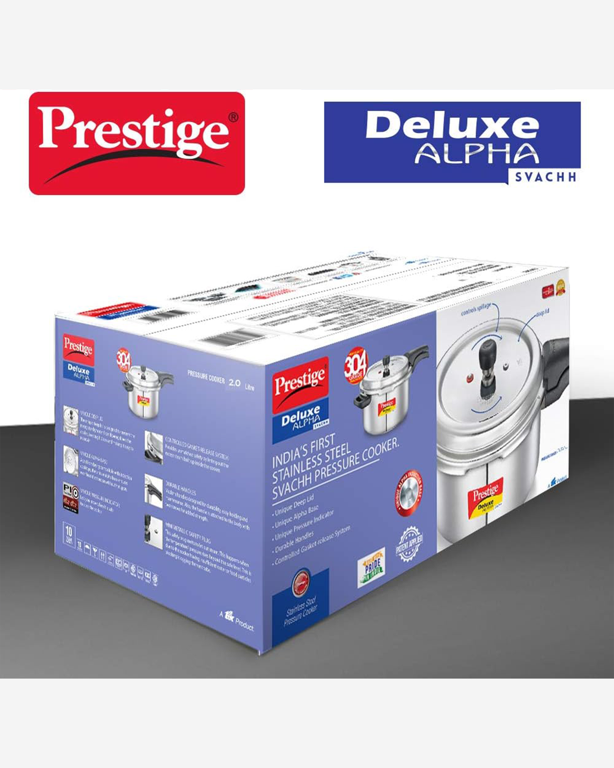 Prestige Svachh Pressure Cooker 5.5L Stainless Steel Alpha Grey
