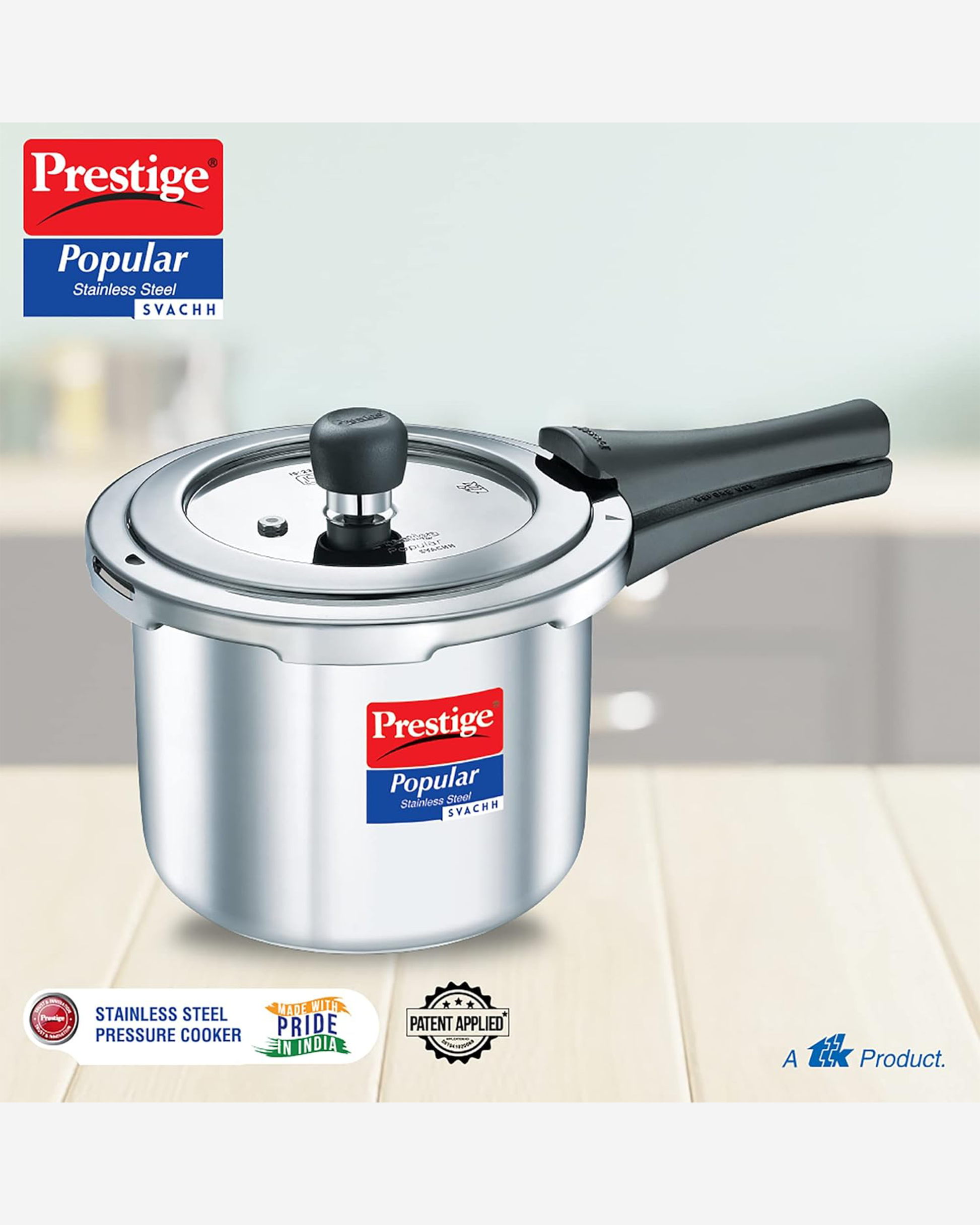 Prestige Popular Svachh Pressure Cooker 2L Stainless Steel Outer Lid
