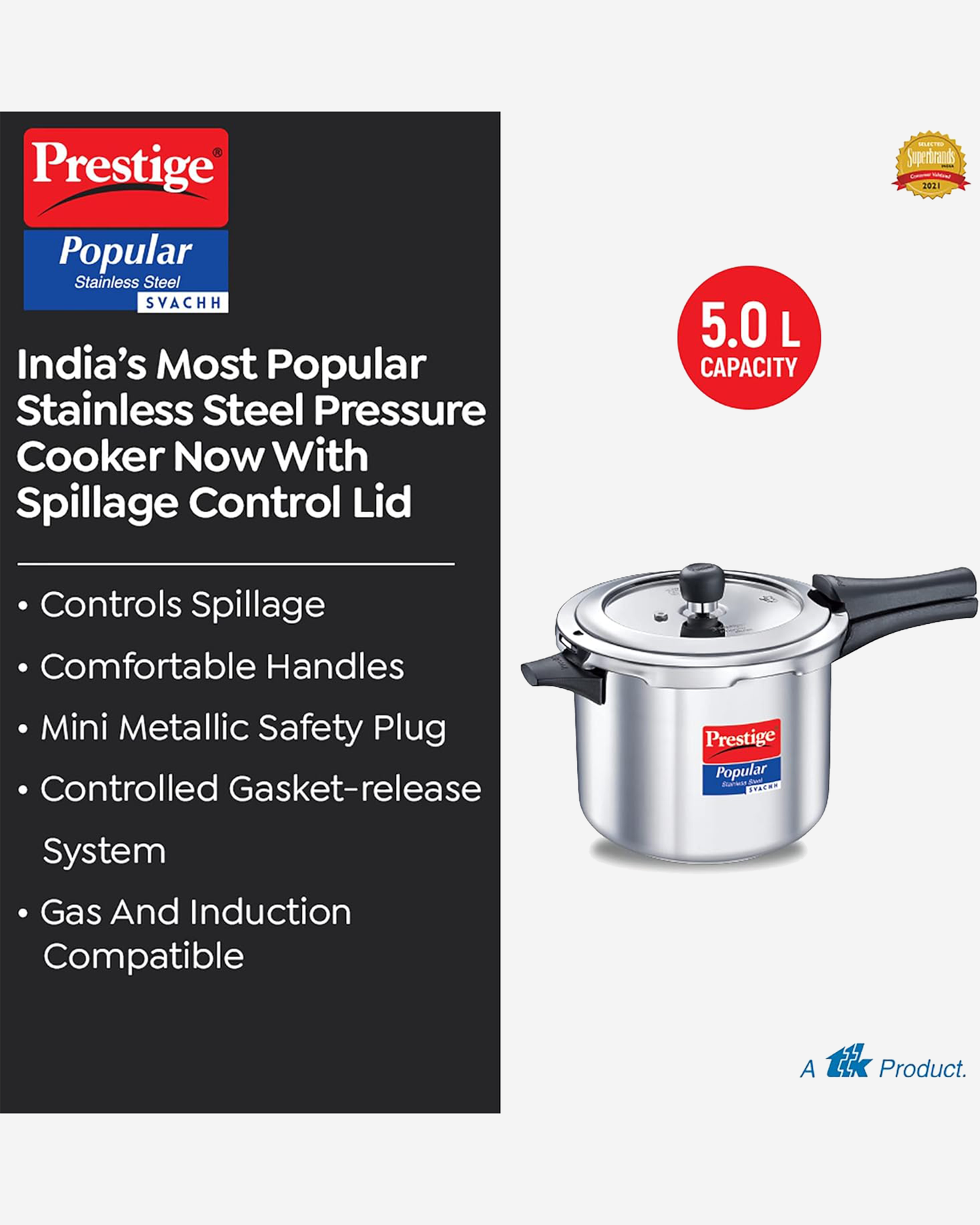 Prestige Popular Pressure Cooker 2L Aluminium Silver