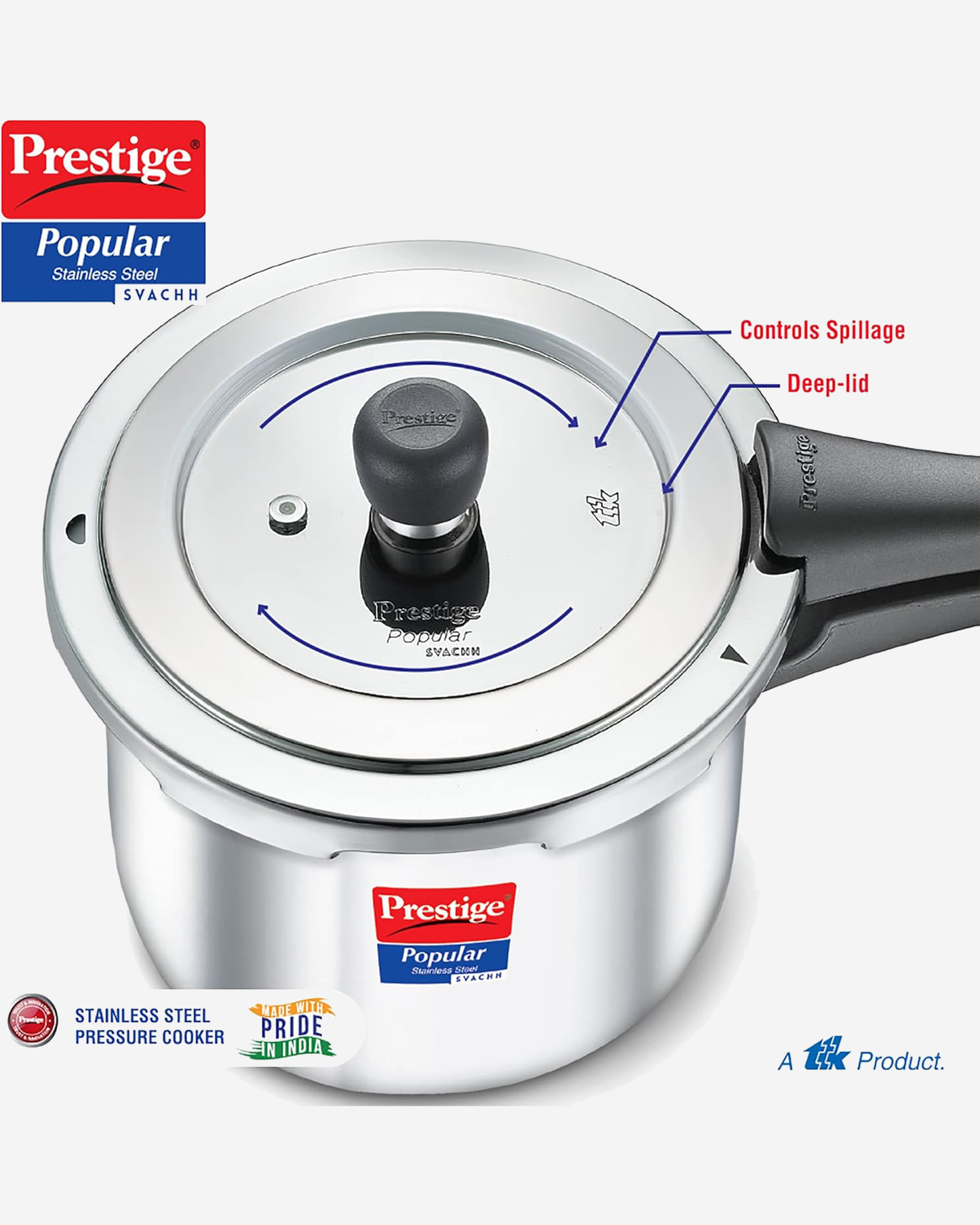 Prestige Svachh Pressure Cooker 5L Tri-Ply Stainless Steel Inner Lid