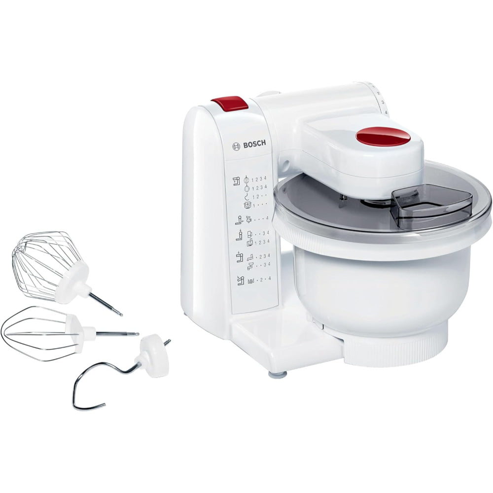Bosch, 3.9L, Kitchen Machine, 600W, 4 Speeds, Dishwasher-Safe Accessories, Cable Storage – MUMP1000GB White