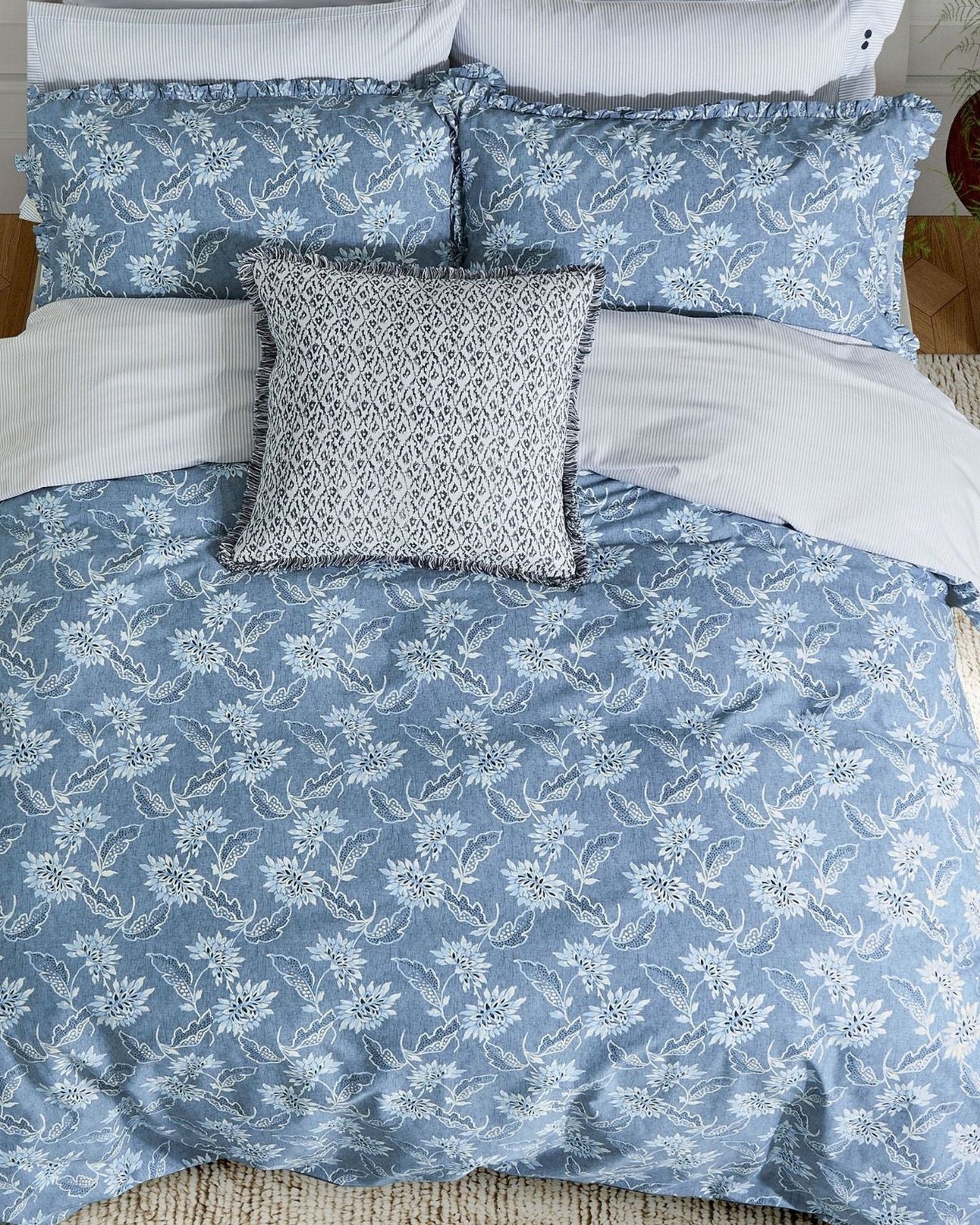 Bedeck of Belfast "Miya" Duvet Cover and Oxford Pillowcase in Chambray Blue