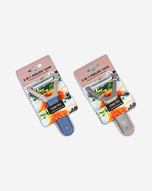 Cuisine Art 2-in-1 Stainless Steel Peeler -12cm, Ergonomic Handle, 1 Piece, Assorted