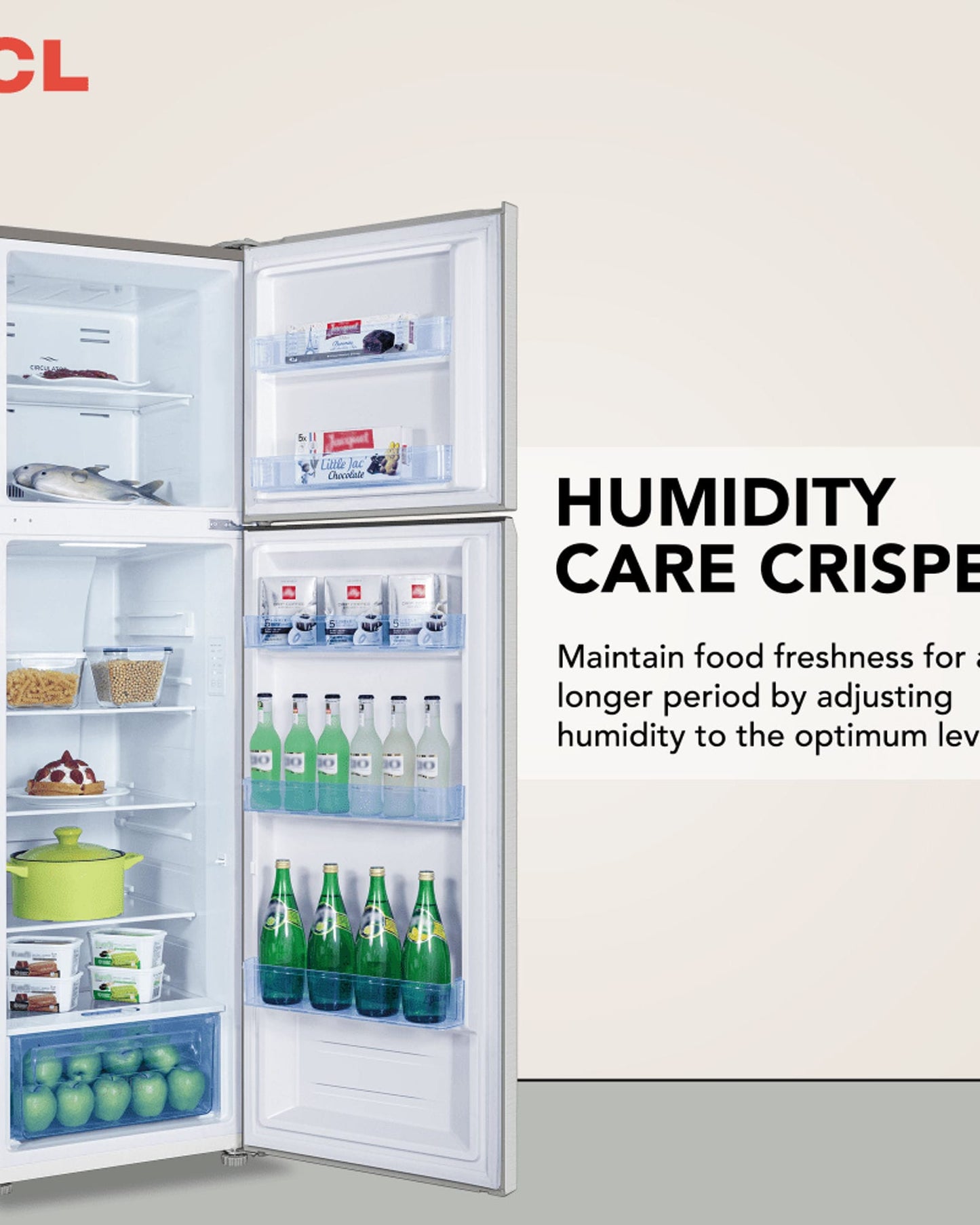 TCL Top Mount Refrigerator Inox  370L