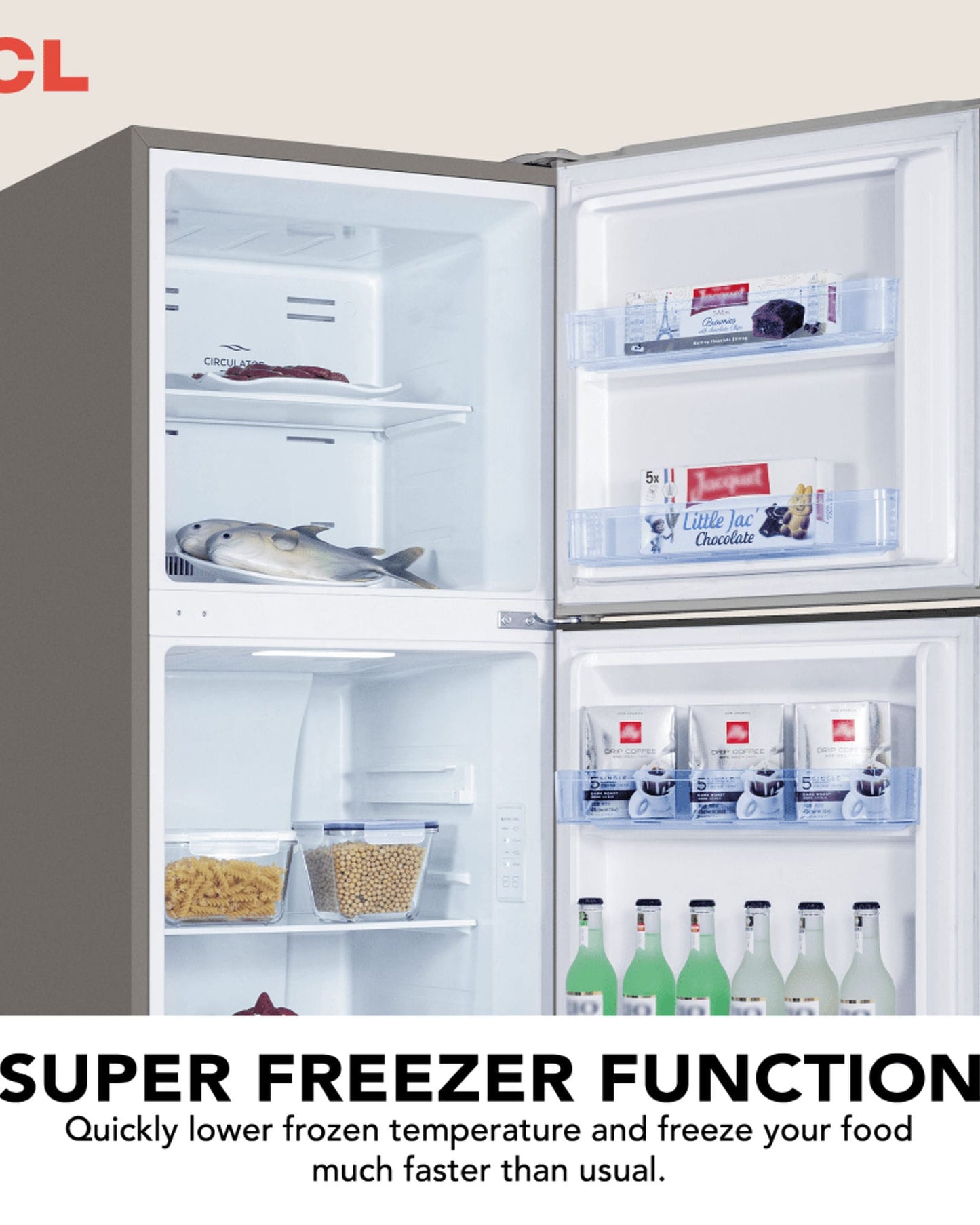 TCL Top Mount Refrigerator Inox  370L