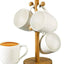 Shallow 4-Piece Mug Set with Bamboo Stand, 330ml, White Porcelain