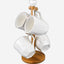 Shallow Mug Tree with 4 Mugs (300ml) & Bamboo Stand - Elegant Mug Holder for Kitchen or Dining Room
