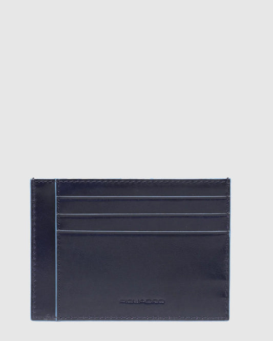 BLUE SQUARE LEATHER MEN S SLIM CREDIT CARD HOLDER WITH RFID PROTECTION BLUE