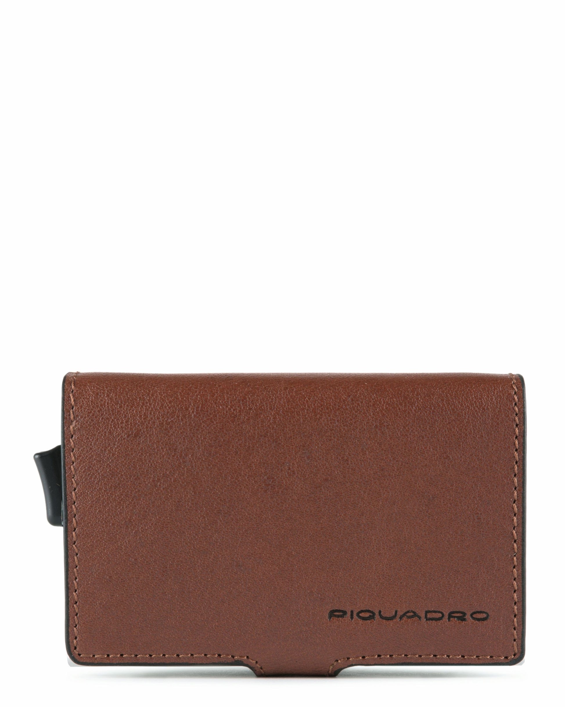 Piquadro Black Square Double Credit Card Case With Sliding System And Rfid Anti-Fraud Protection