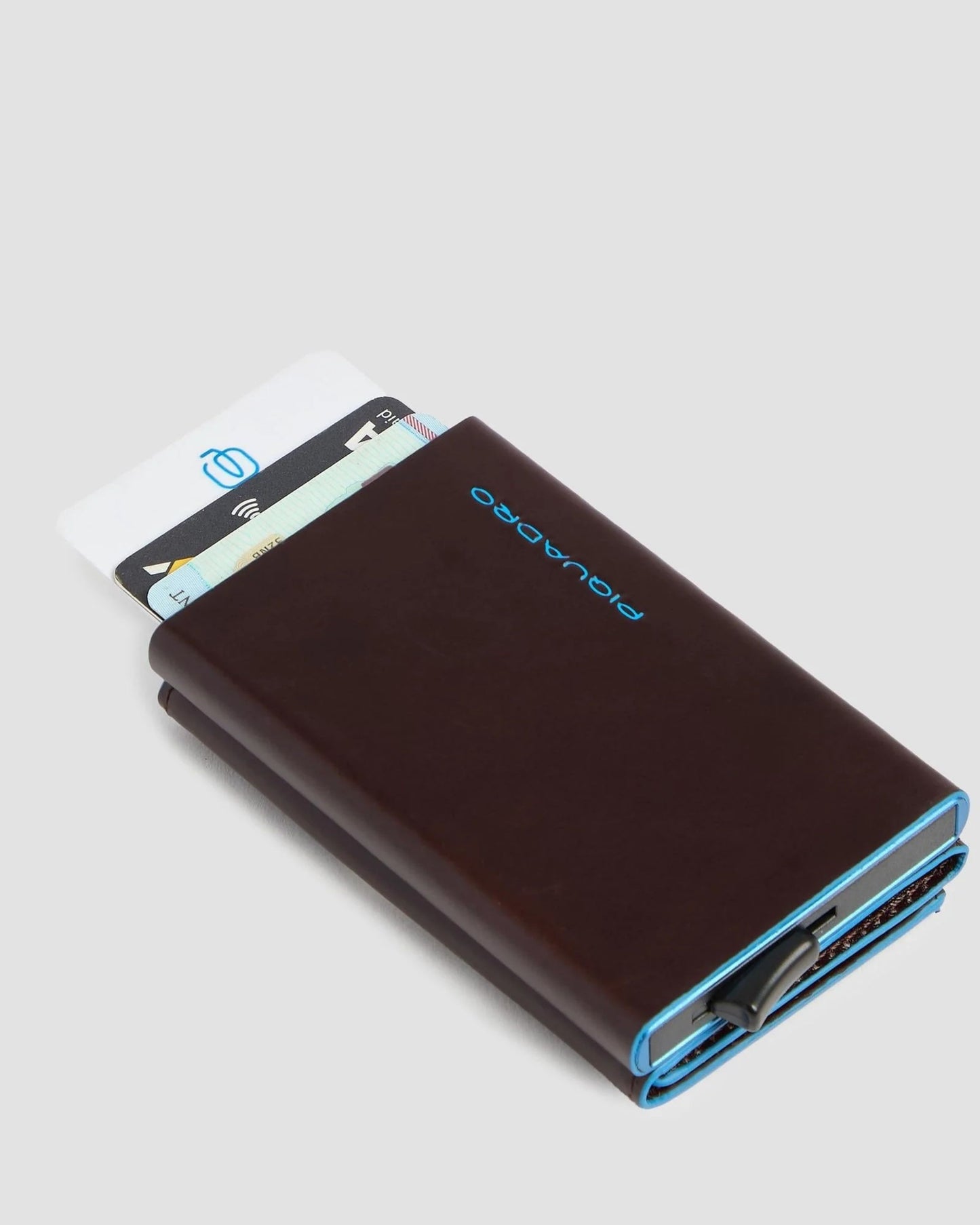 Piquadro Blue Square Pop-Up Card Holder Wallet Mahogany