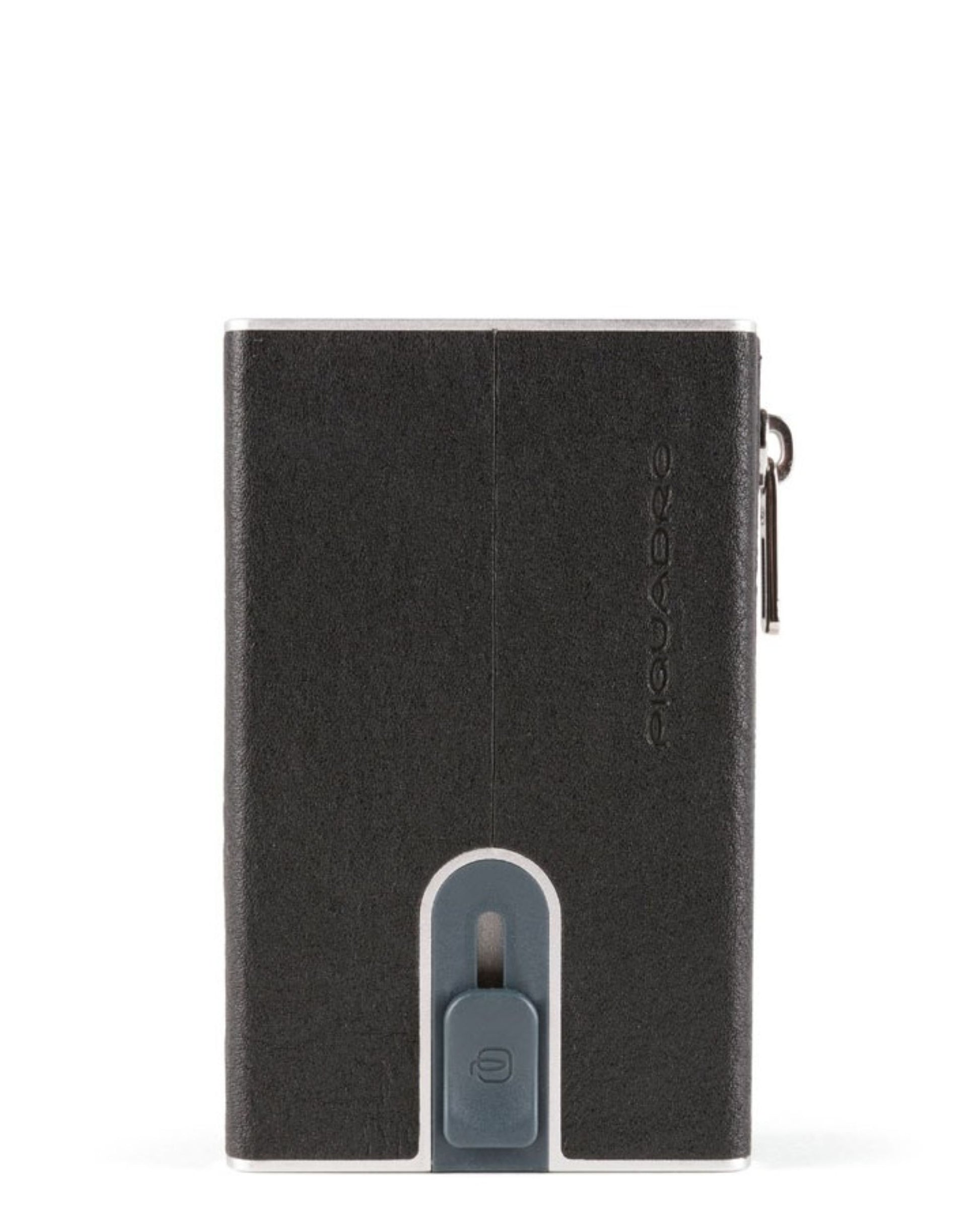 Piquadro Black Square Compact Wallet For Banknotes And Credit Cards With Coin Pocket Sliding System And Rfid Anti-Fraud