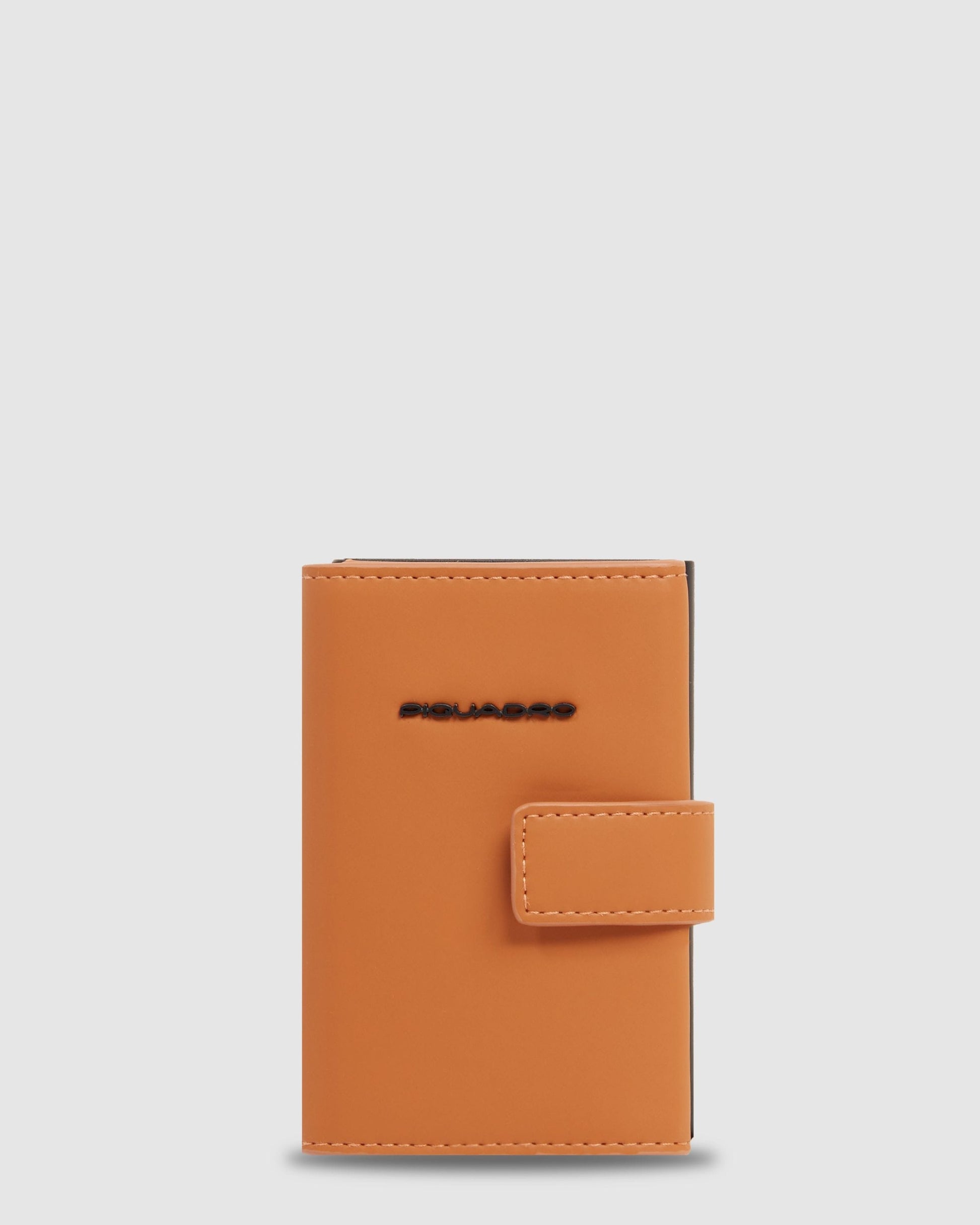 Piquadro Corner Special Credit Card Holder In Metal And Rubberized Fabric Tobacco Brown