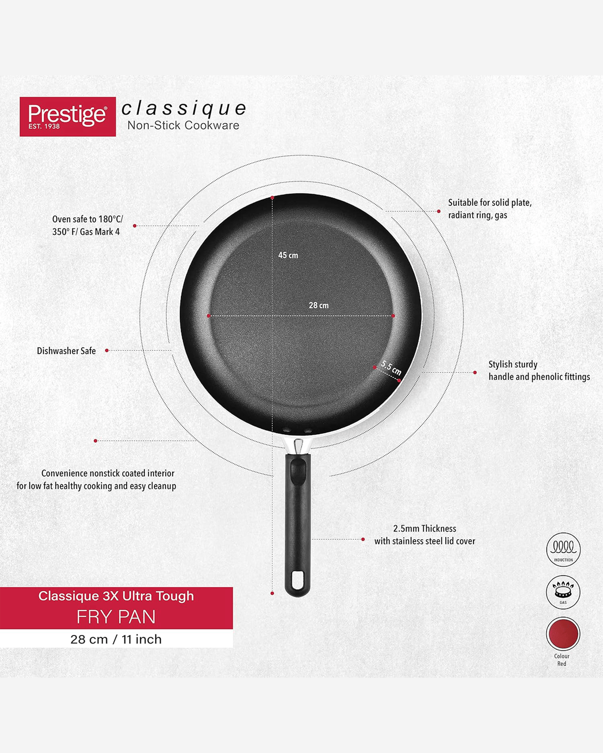 Prestige Classique Fry Pan 28cm Non-Stick Red