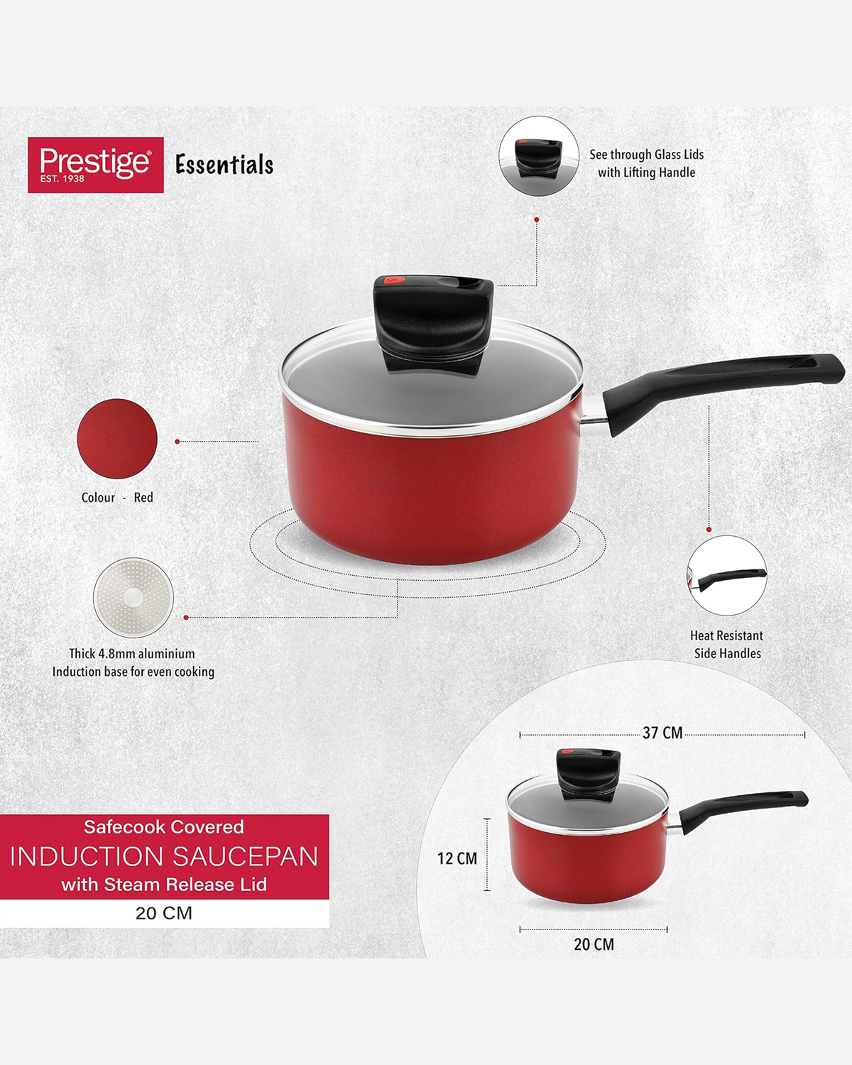 Prestige Classique Casserole 26cm Non-Stick Red SS Lid