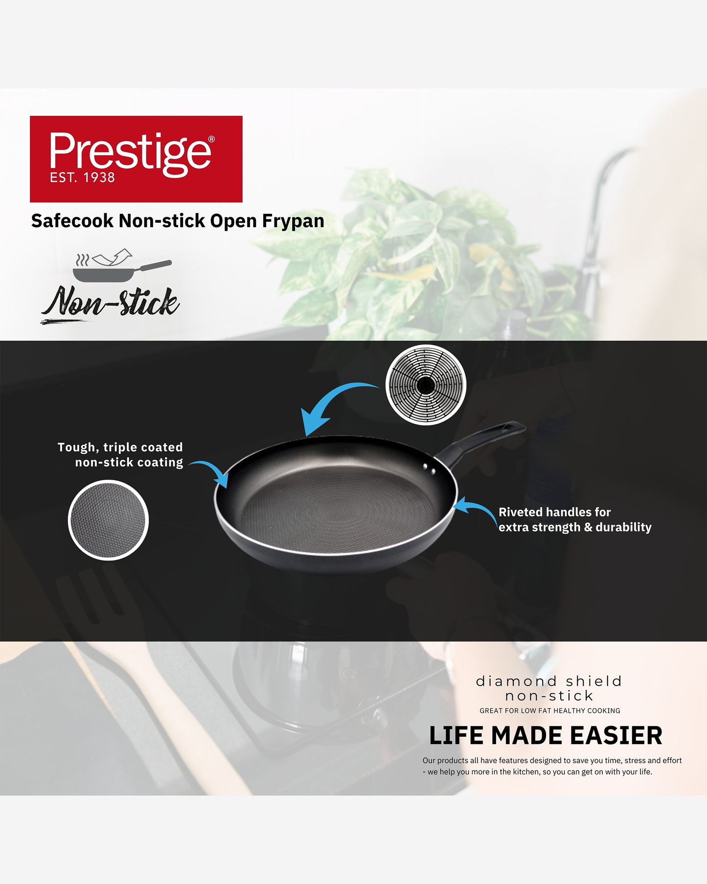 Prestige Safecook Saucepan 18cm Black Glass Lid