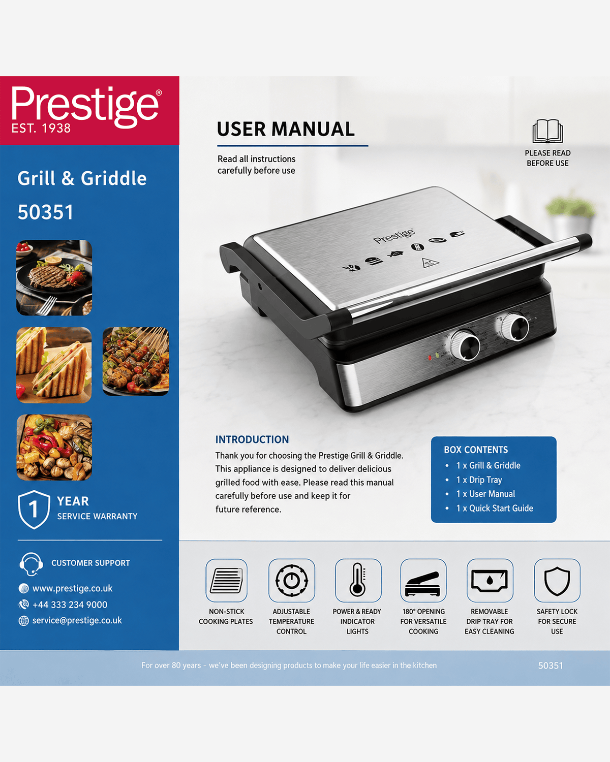 Prestige Grill & Griddle 2200W Granite Non-Stick Coated