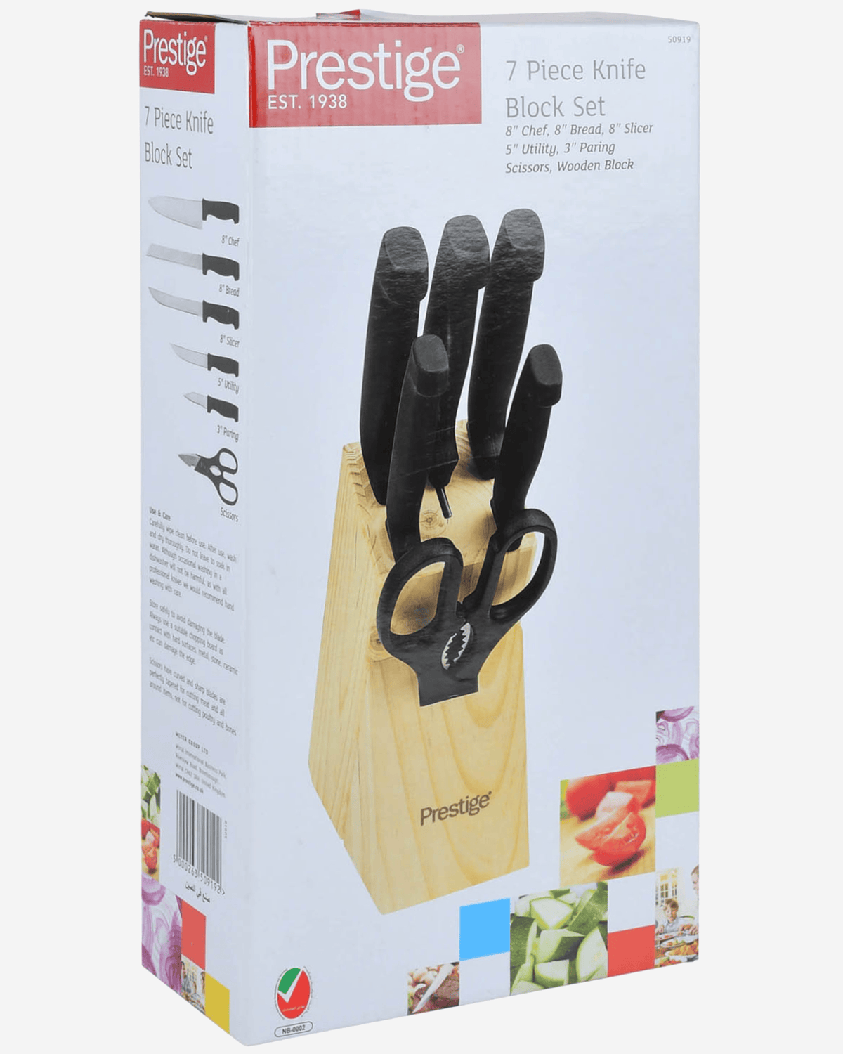Prestige Knife Block Set 7Pc Stainless Steel with Scissors