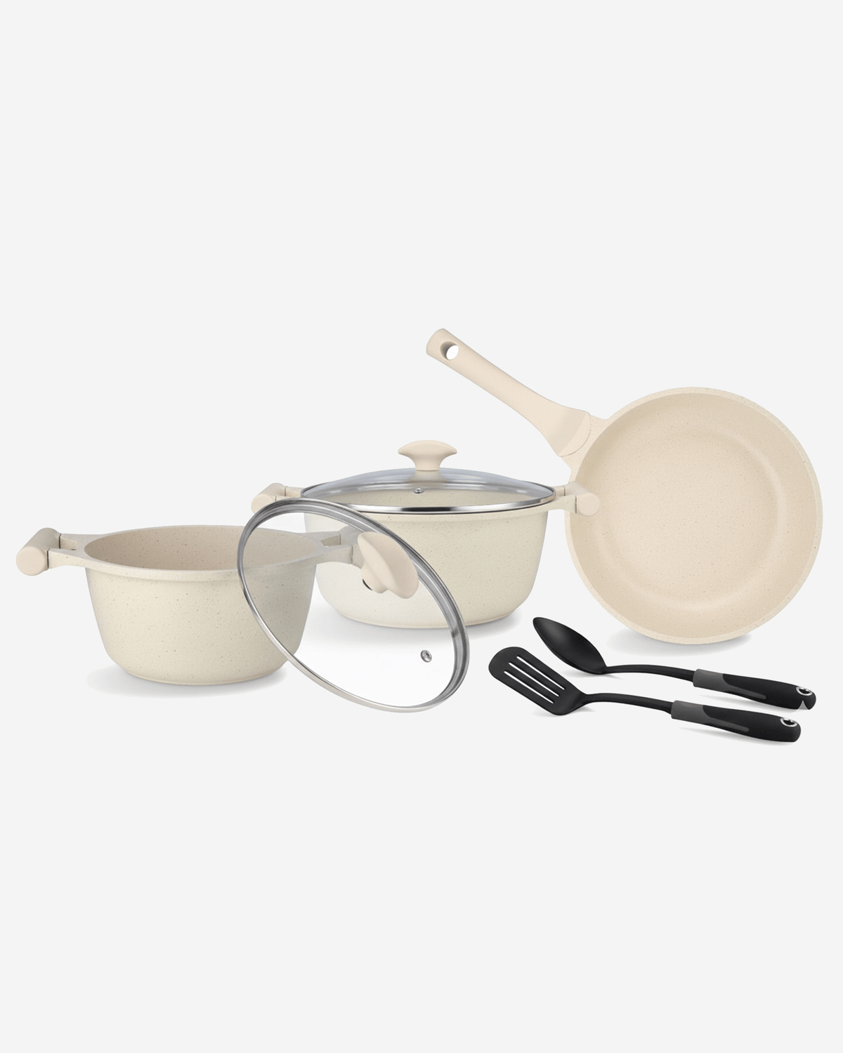 Prestige Essentials Cookware Set 7Pc Granite Off-White Non-Stick Induction Compatible
