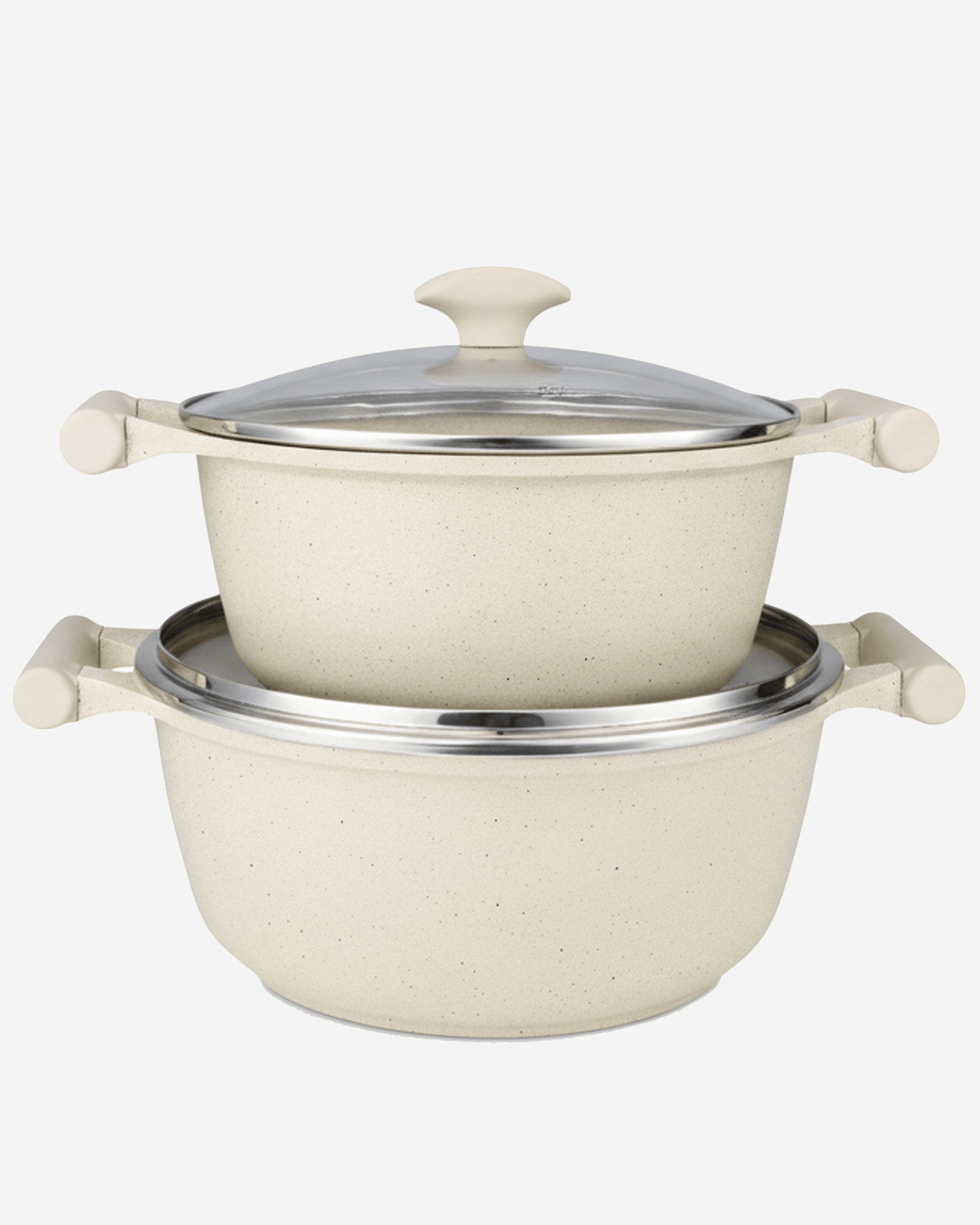 Prestige Essentials Cookware Set 7Pc Granite Off-White Non-Stick Induction Compatible