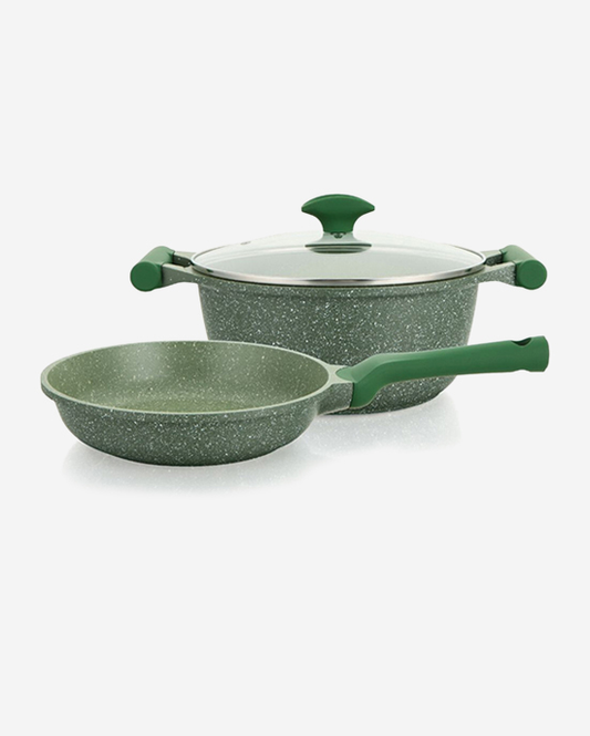 Prestige Granite Combo 2Pc Fry Pan + Casserole Green