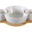Shallow Porcelain Chip and Dip Set with Bamboo Stand, White/Brown - Elegant Serving Set for Parties and Gatherings