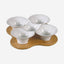 Shallow 5 Compartment Porcelain Serving Dish with Bamboo Stand, White/Brown - Elegant and Functional Serving Tray for Appetizers, Snacks, and More