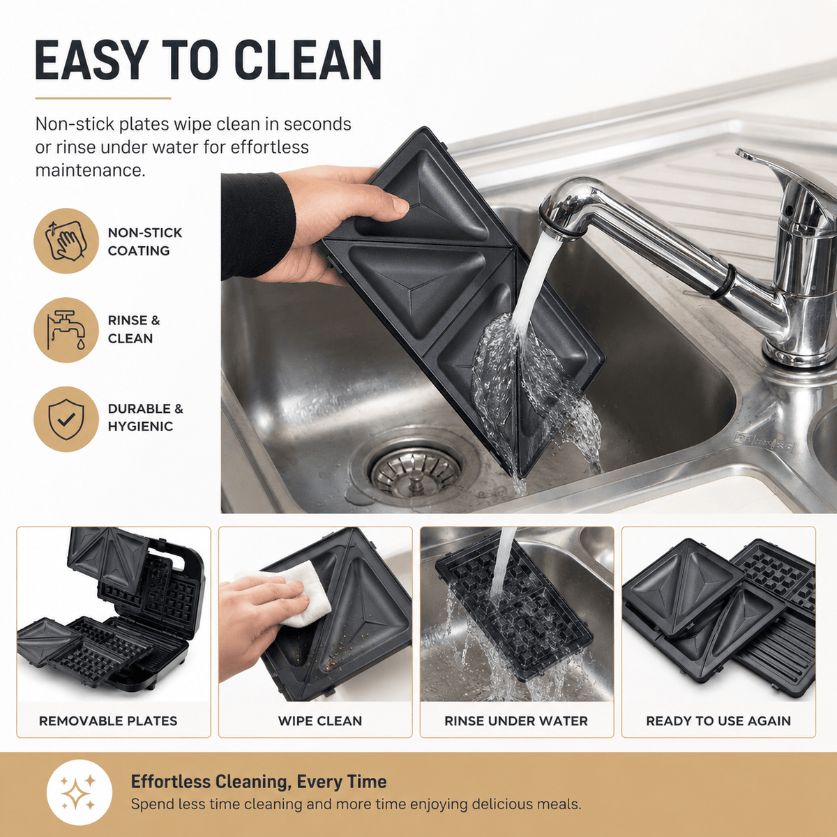Kenwood Sandwich Maker, 3-in-1 & Removable Non-Stick Plates, Silver/Black – SMM02.000SI (ESMA Certified)