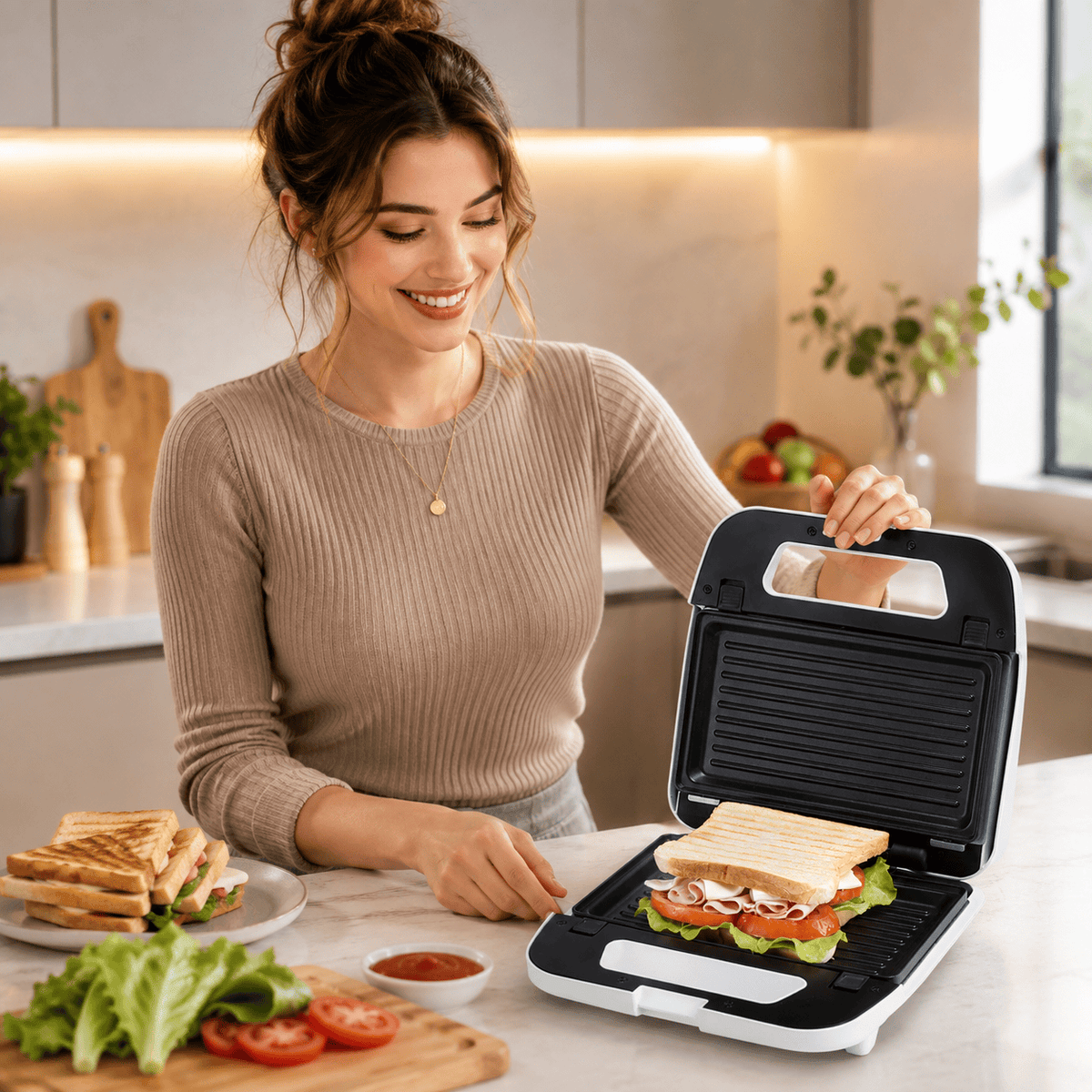 Kenwood Sandwich Maker, 2-in-1 Grill & Non-Stick Plates, White – SMP02.000WH (ESMA Certified)