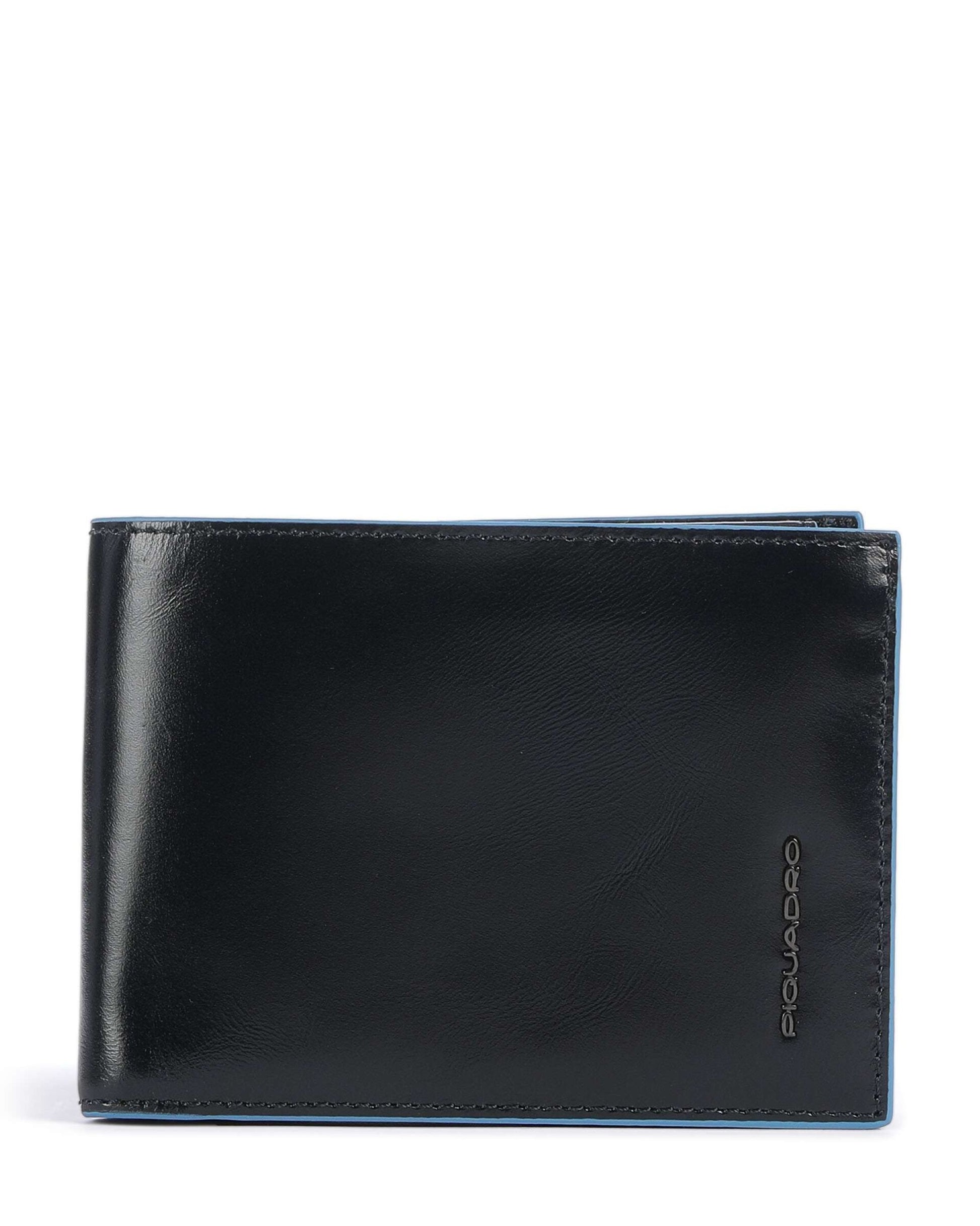 BLUE SQUARE MEN¿S LEATHER WALLET WITH FLIP UP ID WINDOW COIN POCKET CREDIT CARD SLOTS AND RFID PROTECTION BLUE