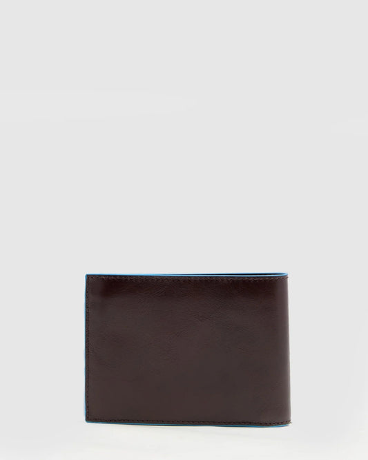 BLUE SQUARE MEN¿S LEATHER WALLET WITH FLIP UP ID WINDOW COIN POCKET CREDIT CARD SLOTS AND RFID PROTECTION MAHOGANY
