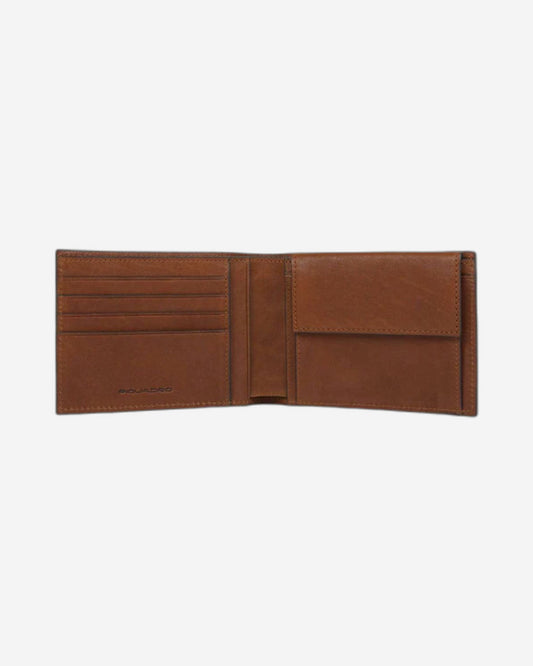 Piquadro Black Square Men'S Wallet W/Coin Pocket & Rfid Tobacco PU257B3R/CU
