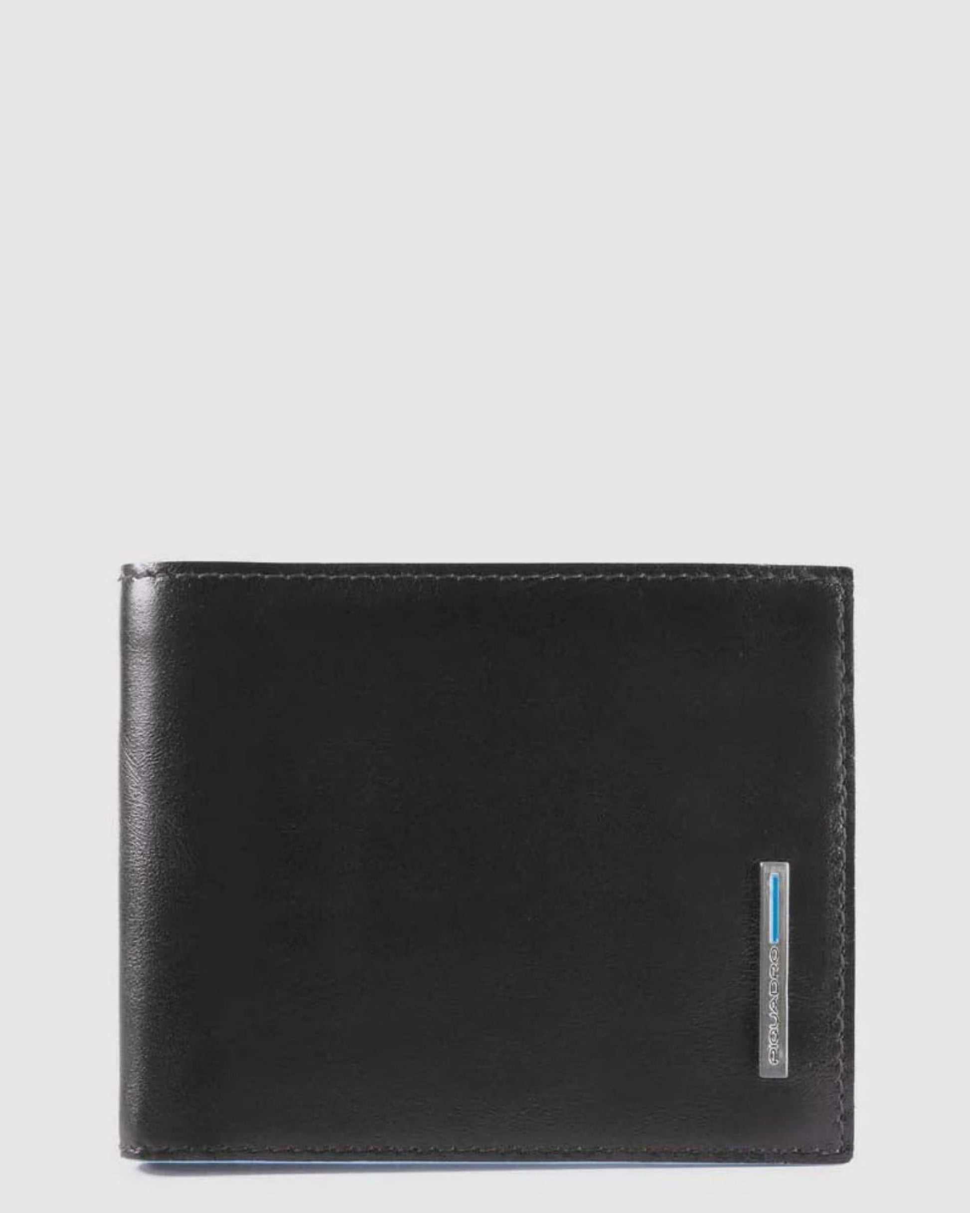 BLUE SQUARE MEN¿S LEATHER WALLET WITH FLIP UP ID WINDOW COIN POCKET CREDIT CARD SLOTS AND RFID PROTECTION BLACK
