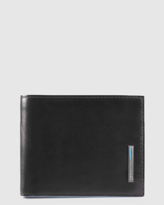 BLUE SQUARE MEN¿S LEATHER WALLET WITH FLIP UP ID WINDOW COIN POCKET CREDIT CARD SLOTS AND RFID PROTECTION BLACK