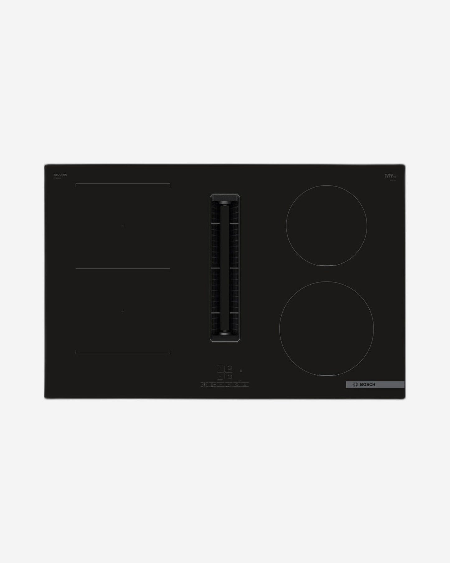 Bosch, 80 cm, Frameless Venting Induction Hob + Downdraft Extractor – PVS811B16E Black