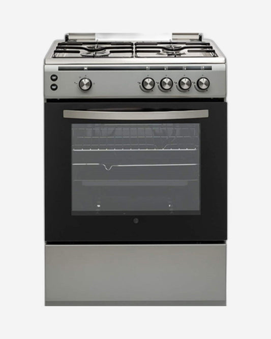 Hoover Full Gas Cooker & Grill, 60x60 cm, 4 Burners, Oven with Enamel Pan Support, Auto Ignition, Push Button Knobs, Full Safety Features, Silver, 1-Year Warranty, Made in Turkey