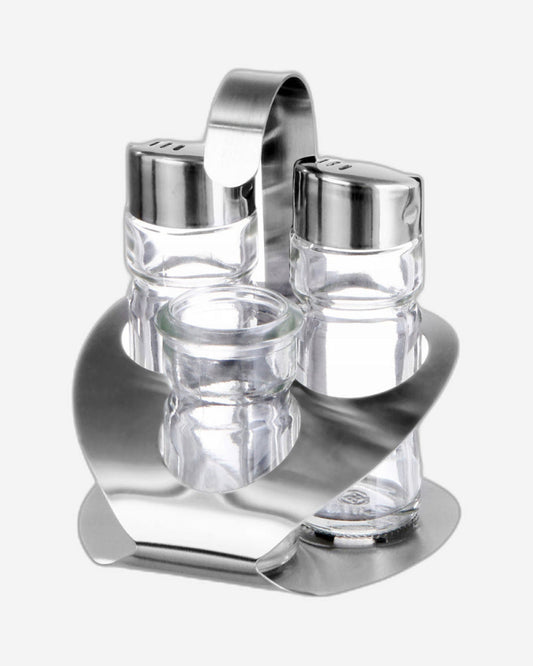 Cuisine Art Soda Lime Glass Cruet Set with Stand, 3 Pieces, Transparent