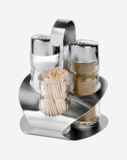 Cuisine Art Soda Lime Glass Cruet Set with Stand, 3 Pieces, Transparent