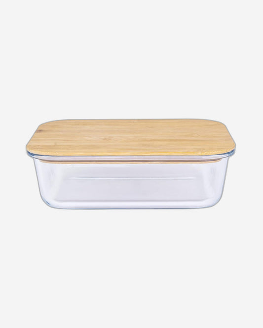 Cuisine Art Rectangular Glass Food Container with Bamboo Lid Clear 1500ml